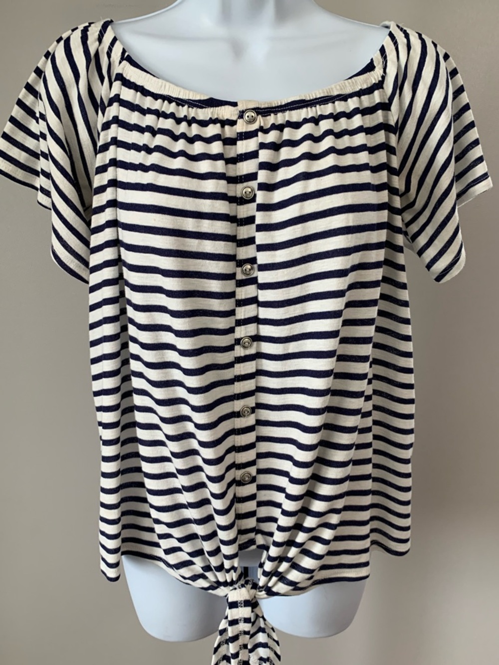 Cherish Navy & White Striped Tie-Hem Top